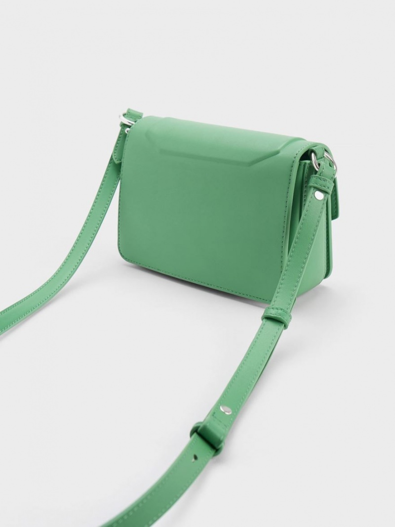 τσάντεσ ώμου Charles And Keith Kalinda Metallic Accent Boxy πρασινο | 38642-SXDN