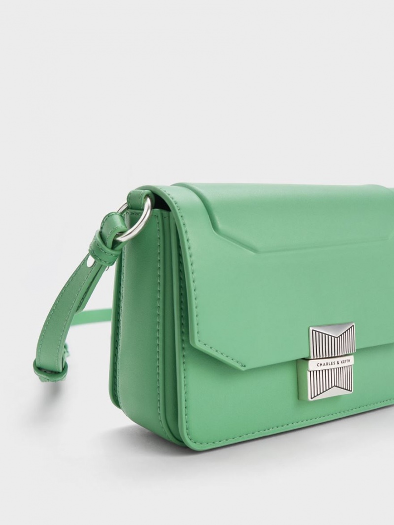τσάντεσ ώμου Charles And Keith Kalinda Metallic Accent Boxy πρασινο | 38642-SXDN