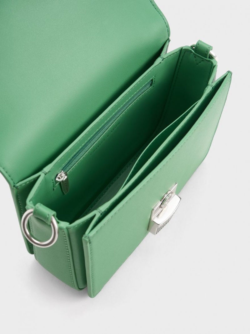 τσάντεσ ώμου Charles And Keith Kalinda Metallic Accent Boxy πρασινο | 38642-SXDN