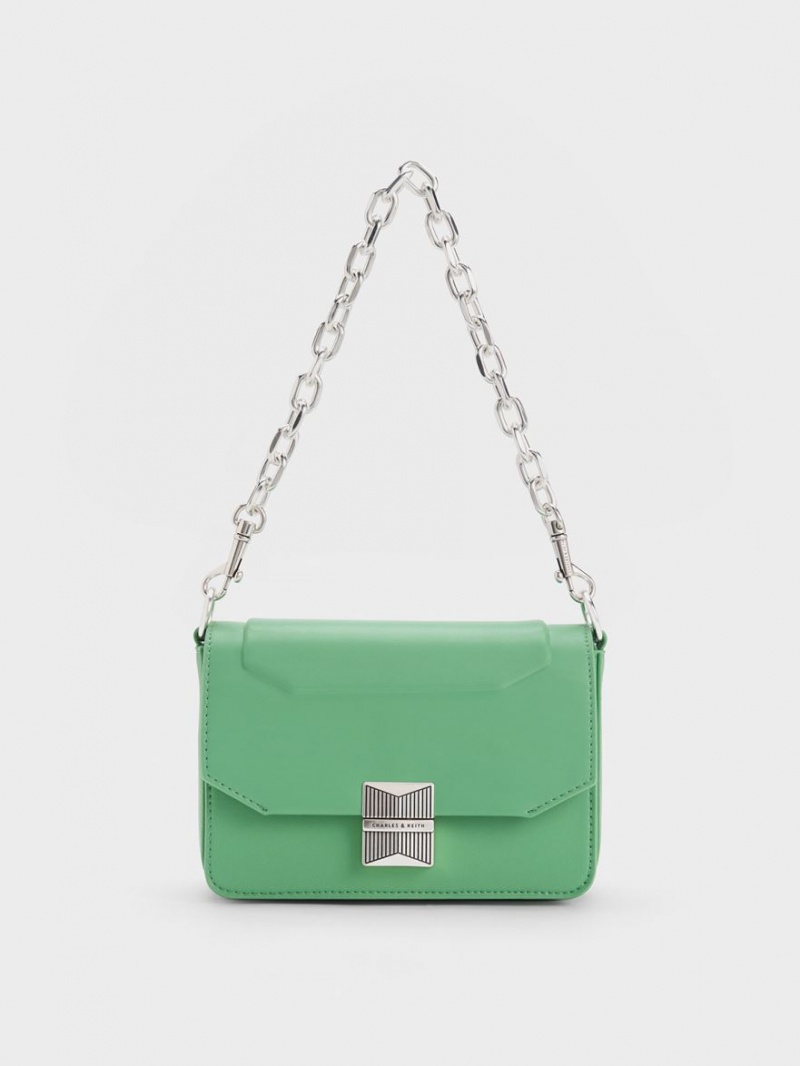 τσάντεσ ώμου Charles And Keith Kalinda Metallic Accent Boxy πρασινο | 38642-SXDN
