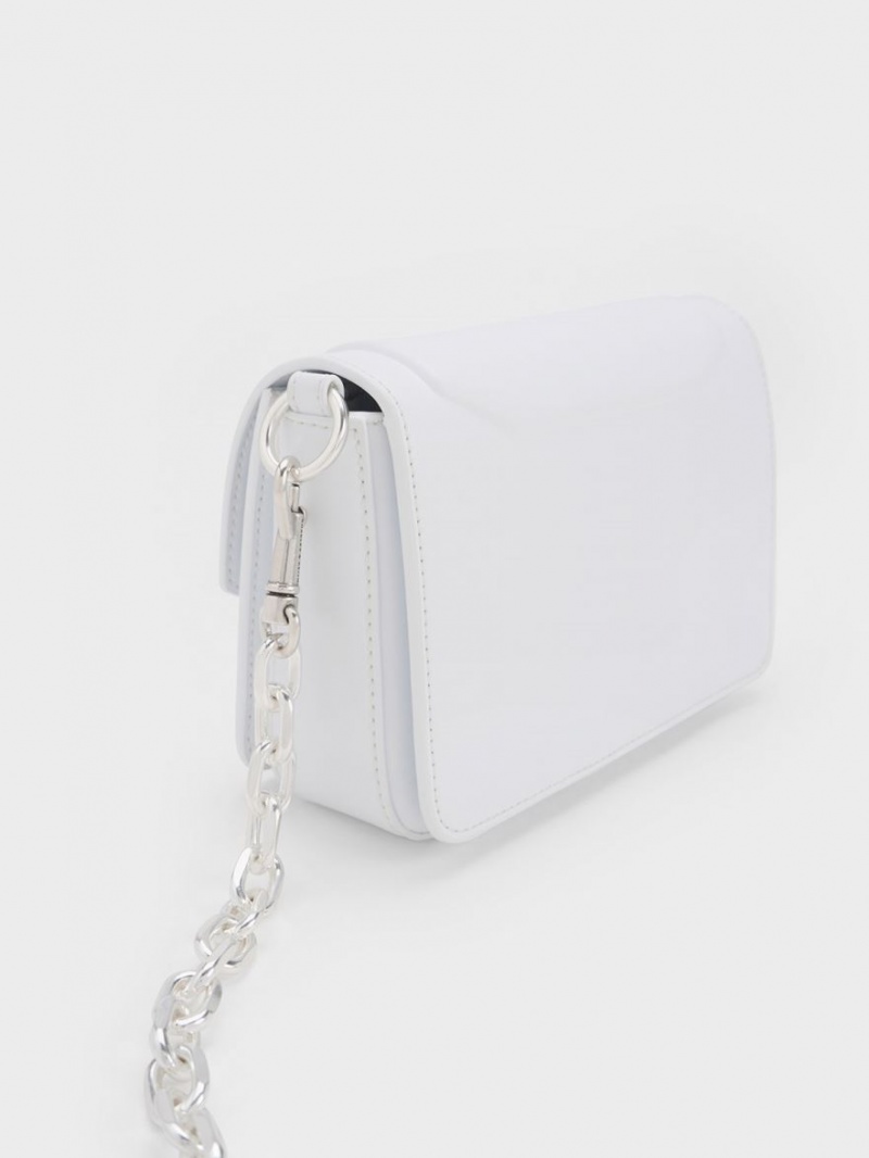 τσάντεσ ώμου Charles And Keith Kalinda Metallic Accent Boxy ασπρα | 28037-UZXW