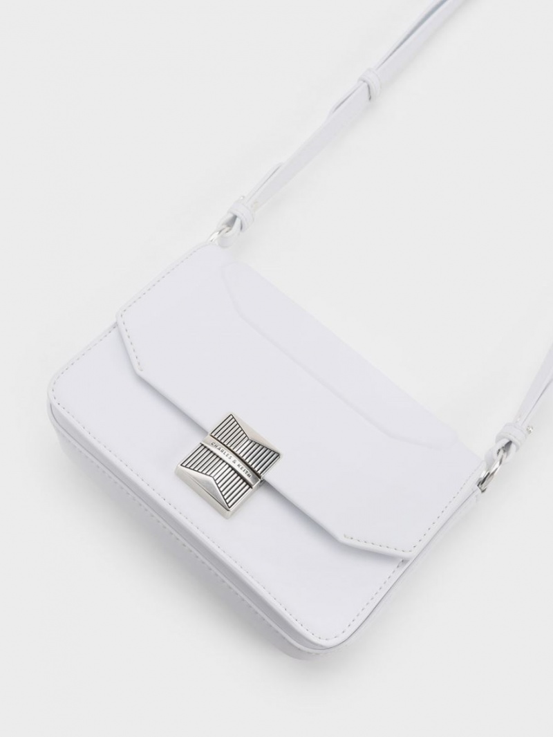 τσάντεσ ώμου Charles And Keith Kalinda Metallic Accent Boxy ασπρα | 28037-UZXW