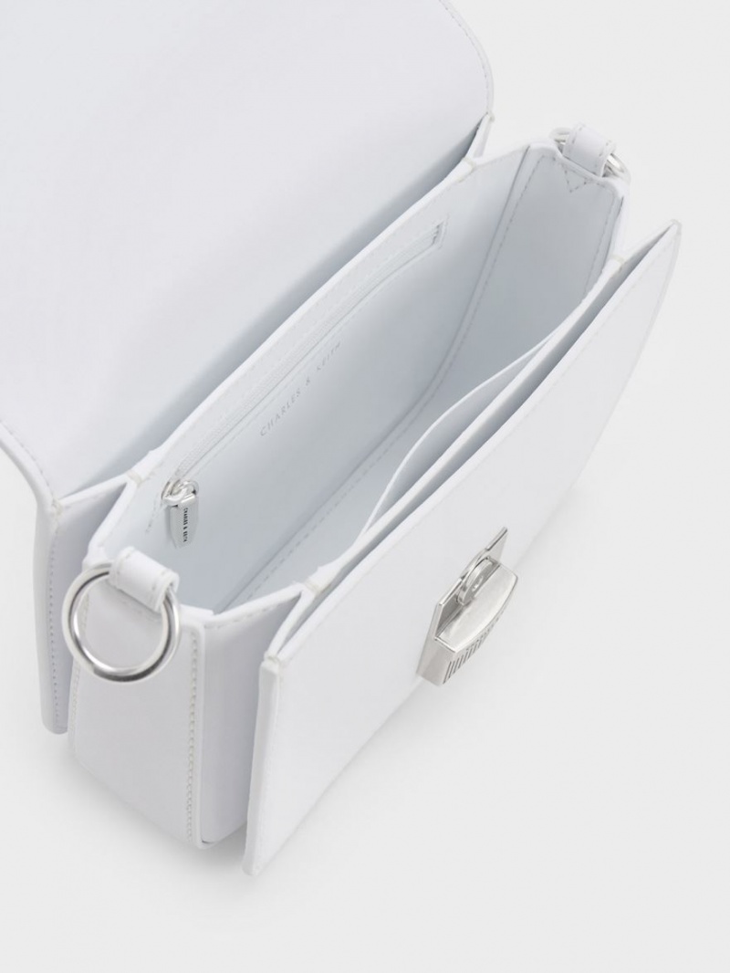 τσάντεσ ώμου Charles And Keith Kalinda Metallic Accent Boxy ασπρα | 28037-UZXW