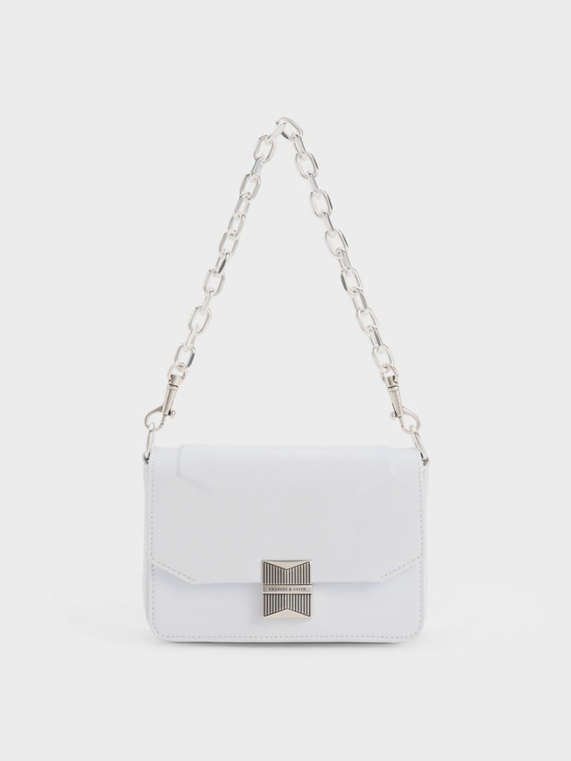 τσάντεσ ώμου Charles And Keith Kalinda Metallic Accent Boxy ασπρα | 28037-UZXW