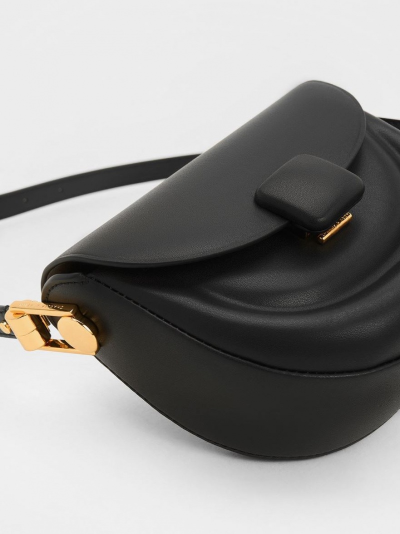 Τσάντες Σέλας Charles And Keith Koa Half-Moon μαυρα | 12934-GLCO