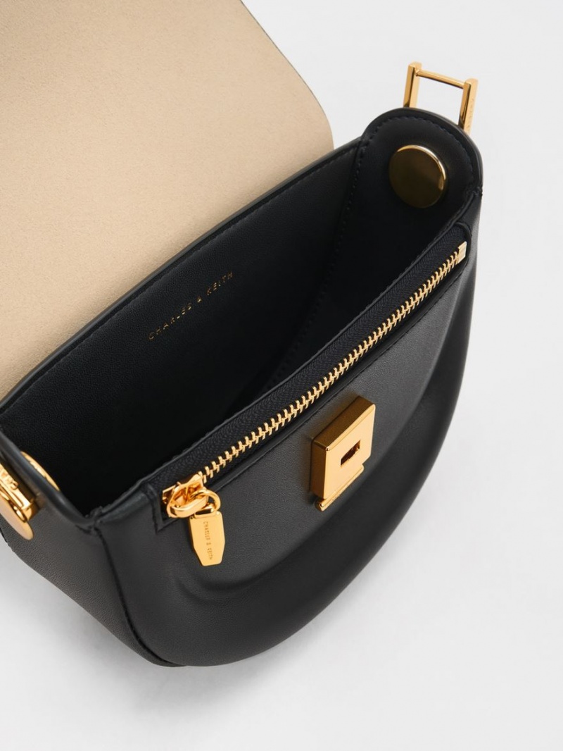 Τσάντες Σέλας Charles And Keith Koa Half-Moon μαυρα | 12934-GLCO