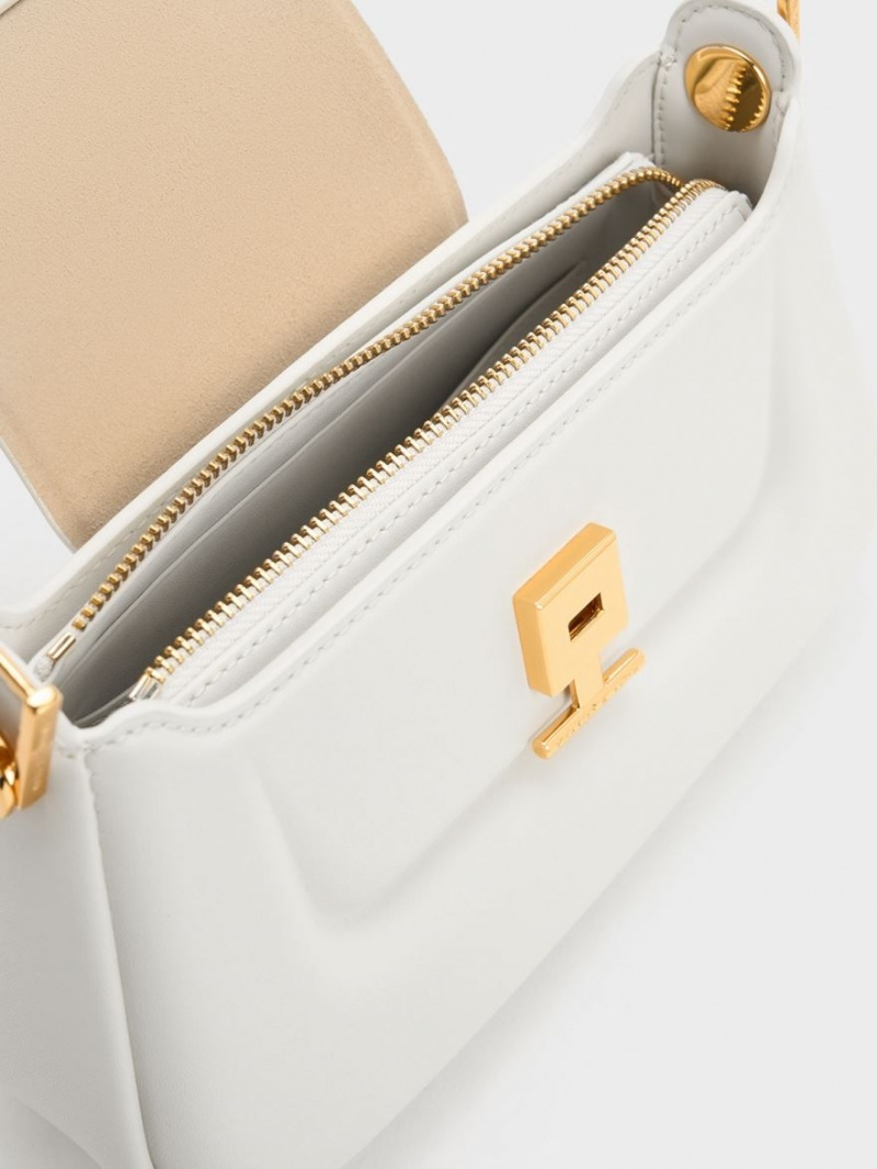 τσαντα χειροσ Charles And Keith Koa Push-Lock Top ασπρα | 75960-GWMN