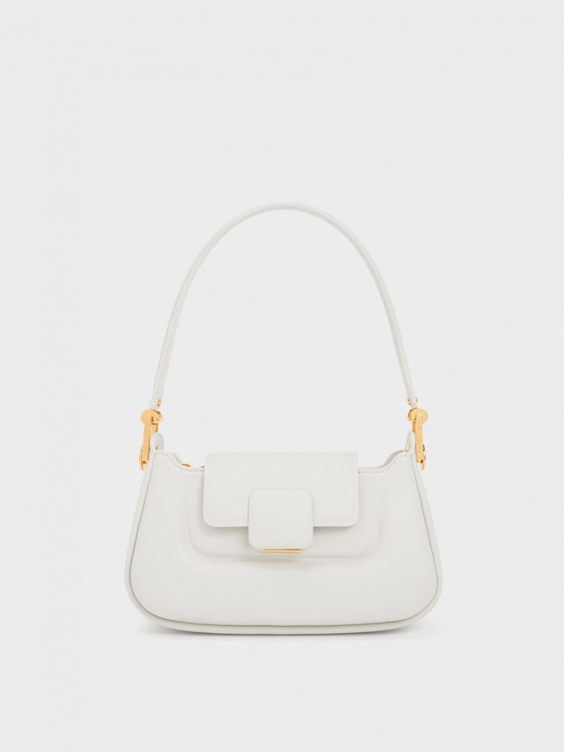 τσαντα χειροσ Charles And Keith Koa Push-Lock Top ασπρα | 75960-GWMN