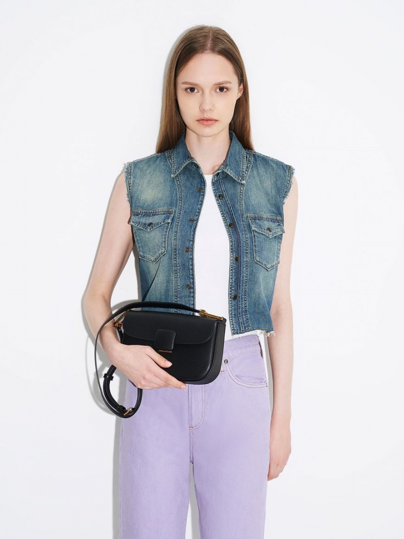τσάντεσ ώμου Charles And Keith Koa Square Push-Lock μαυρα | 05163-ONFH