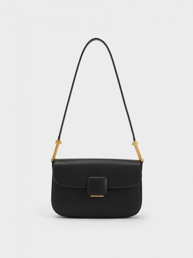 τσάντεσ ώμου Charles And Keith Koa Square Push-Lock μαυρα | 05163-ONFH