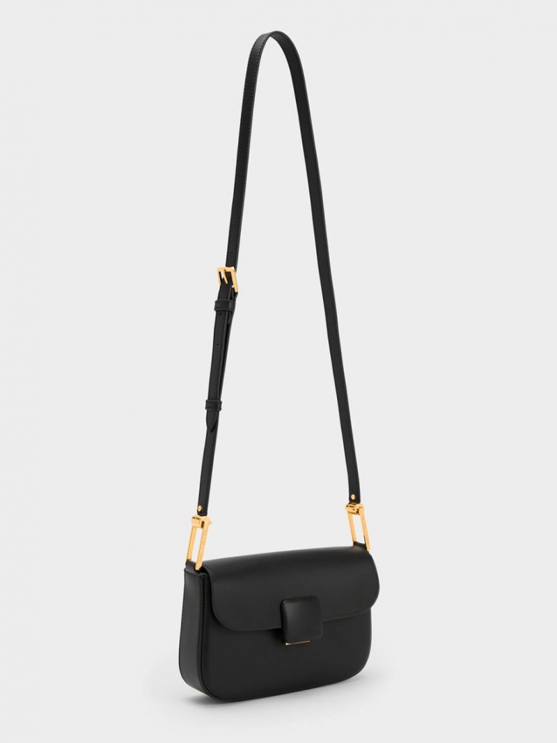τσάντεσ ώμου Charles And Keith Koa Square Push-Lock μαυρα | 05163-ONFH
