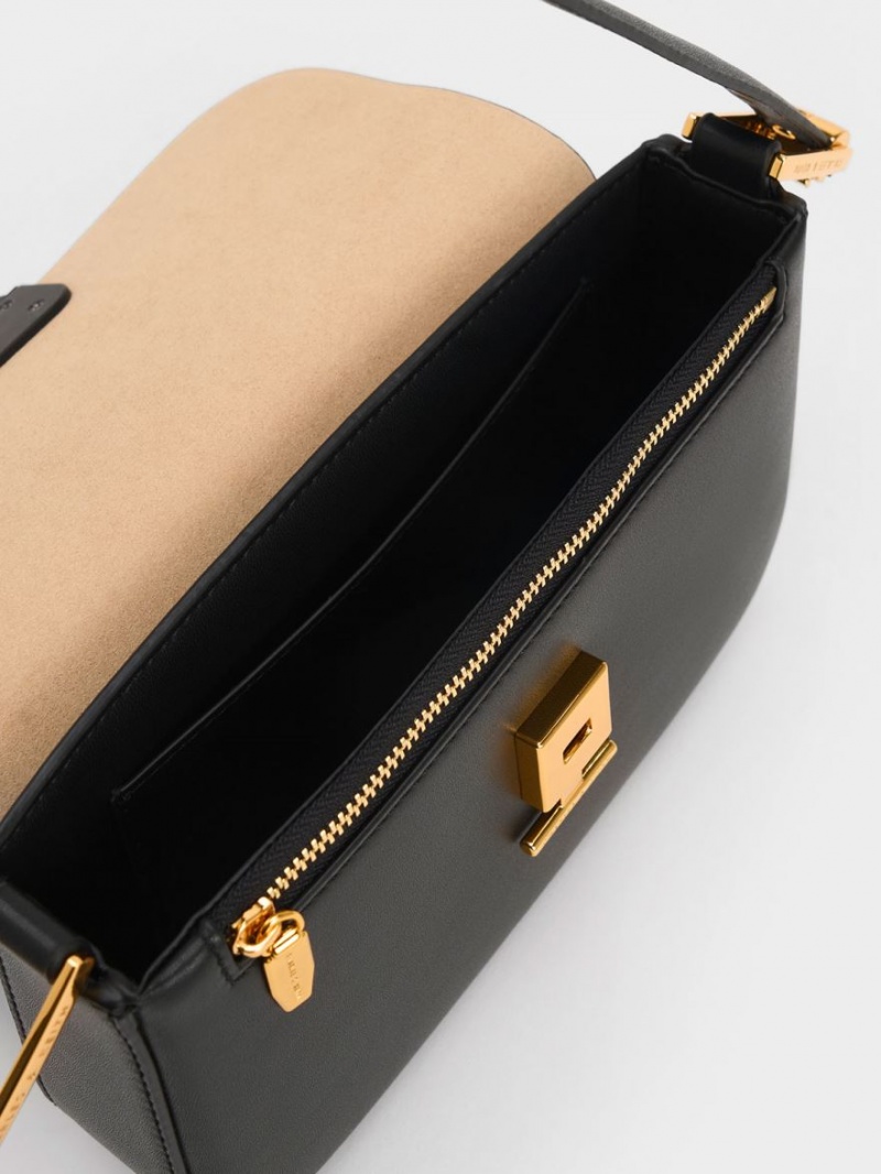 τσάντεσ ώμου Charles And Keith Koa Square Push-Lock μαυρα | 05163-ONFH