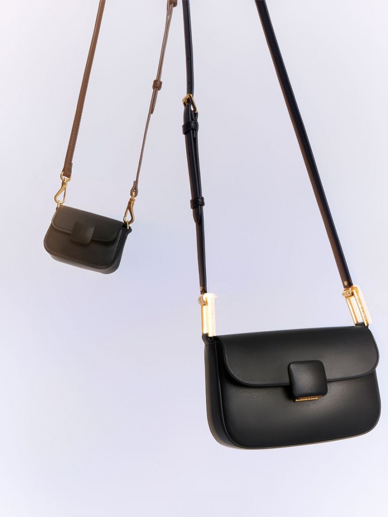 τσάντεσ ώμου Charles And Keith Koa Square Push-Lock μαυρα | 05163-ONFH