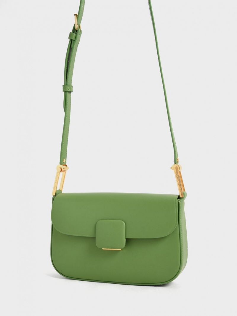 τσάντεσ ώμου Charles And Keith Koa Square Push-Lock πρασινο | 90352-KDMI