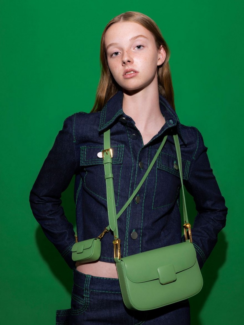 τσάντεσ ώμου Charles And Keith Koa Square Push-Lock πρασινο | 90352-KDMI