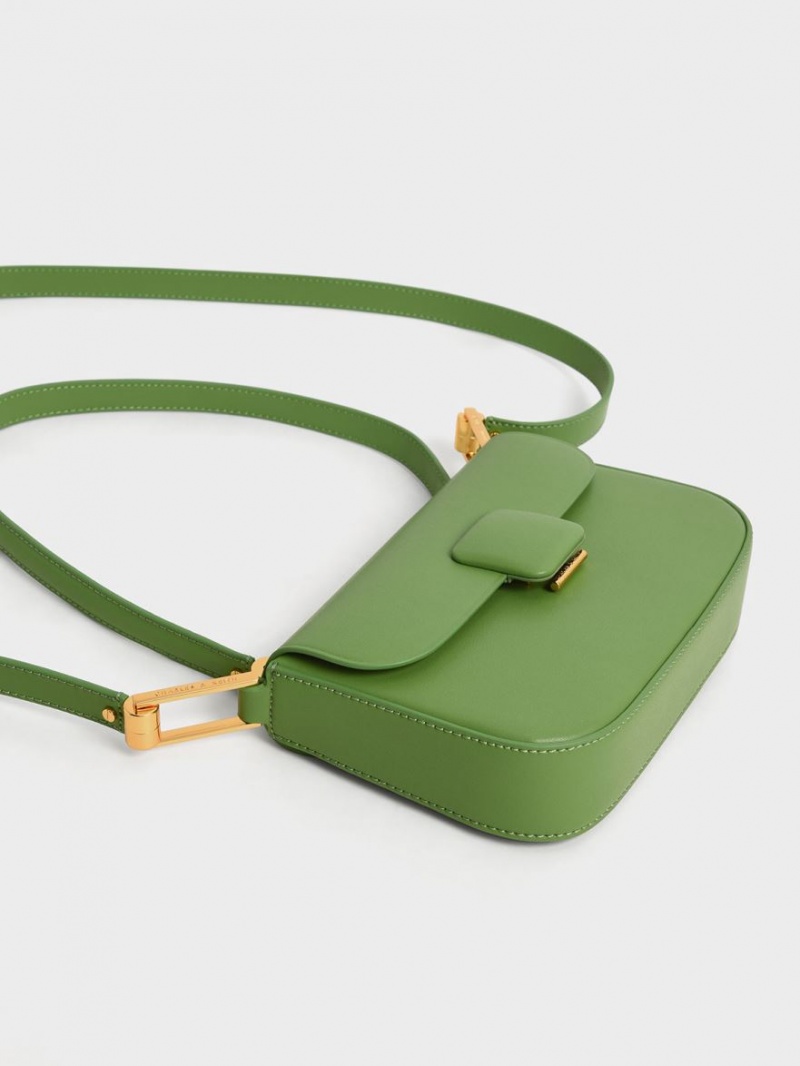 τσάντεσ ώμου Charles And Keith Koa Square Push-Lock πρασινο | 90352-KDMI