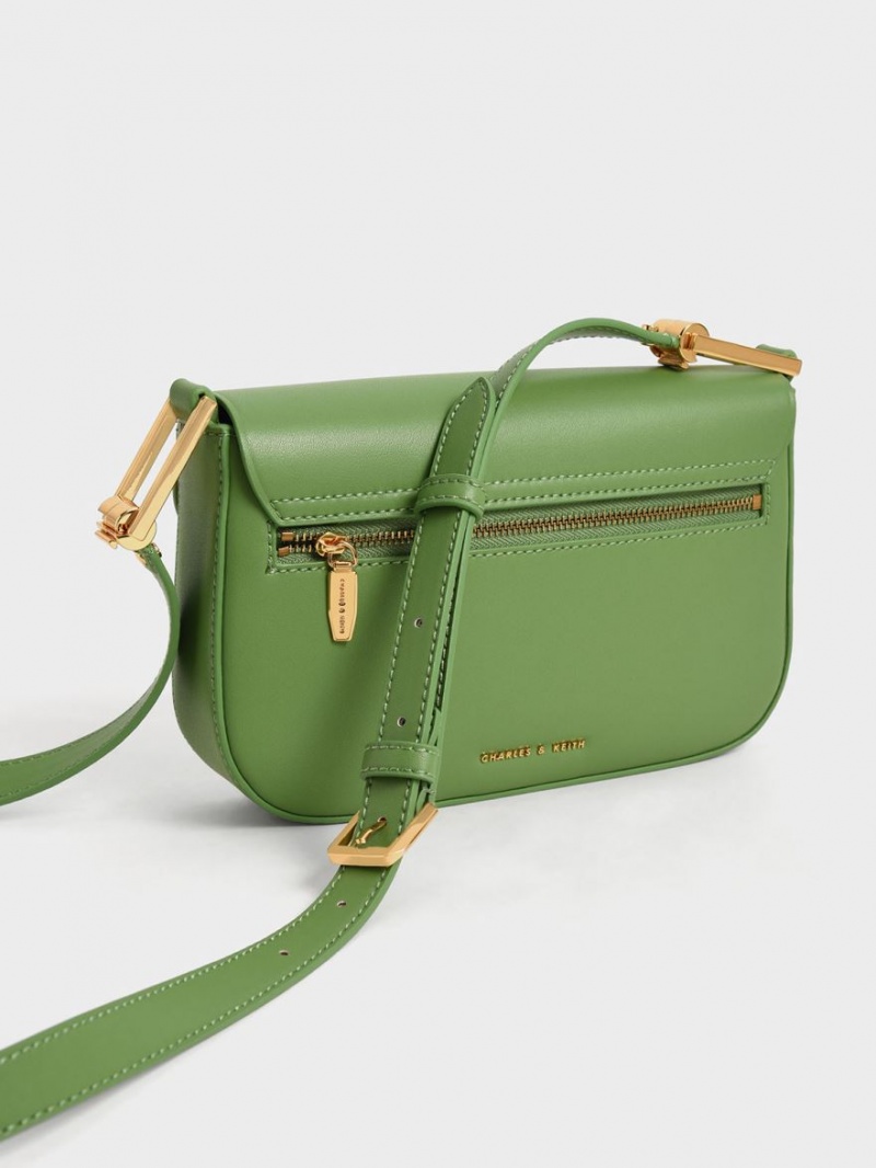 τσάντεσ ώμου Charles And Keith Koa Square Push-Lock πρασινο | 90352-KDMI