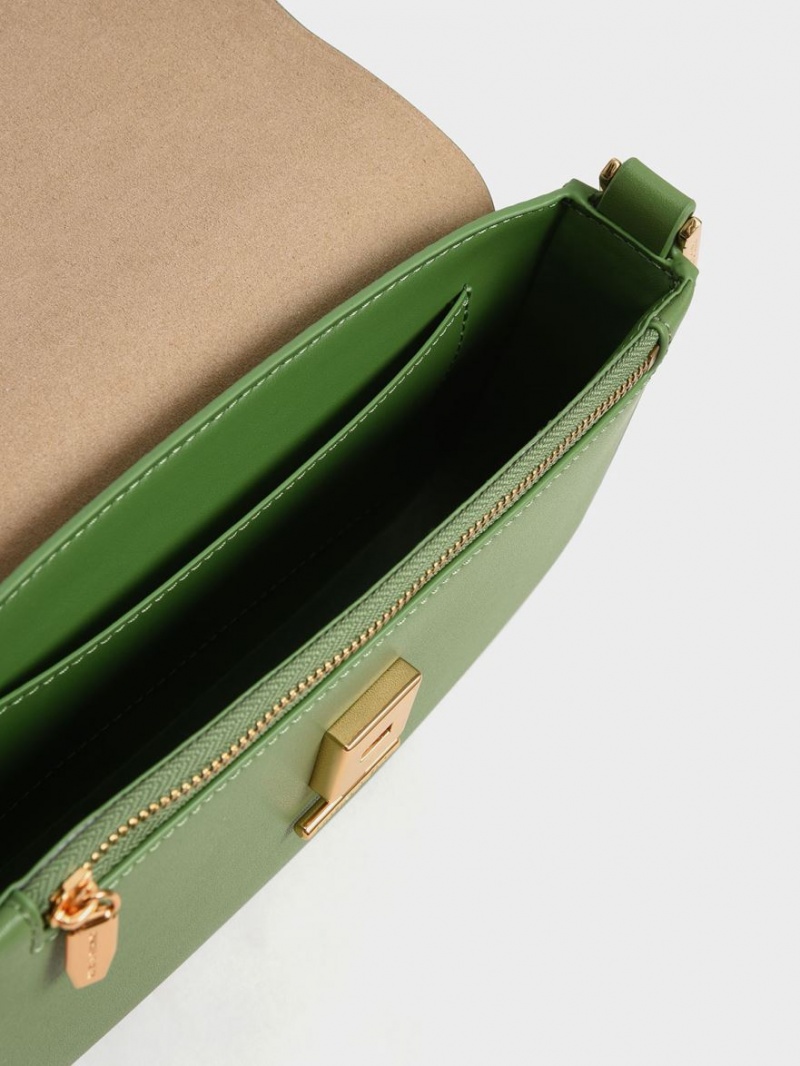 τσάντεσ ώμου Charles And Keith Koa Square Push-Lock πρασινο | 90352-KDMI