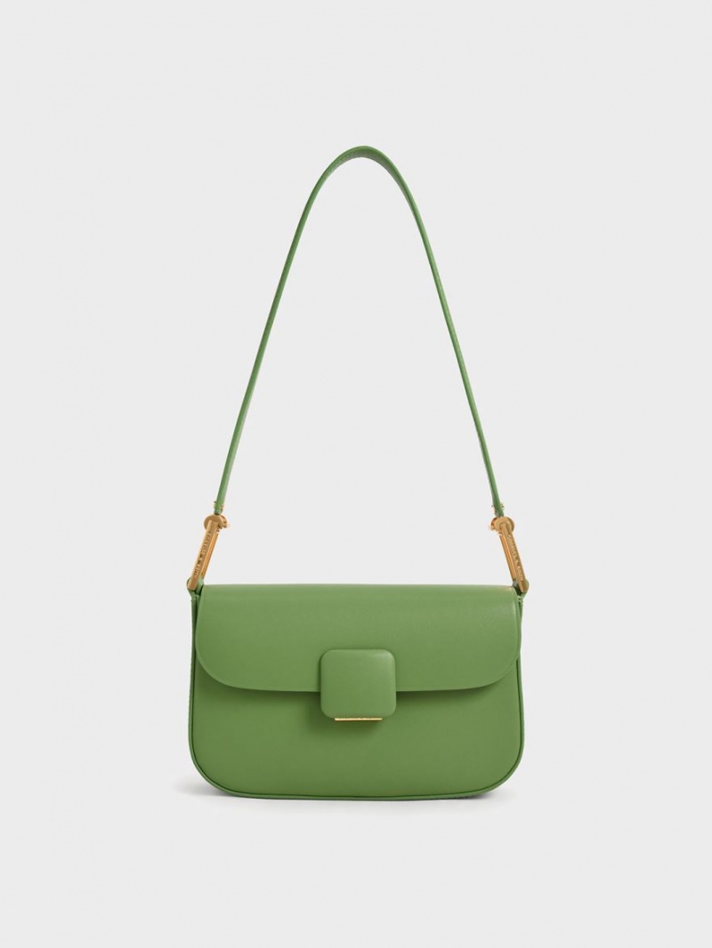 τσάντεσ ώμου Charles And Keith Koa Square Push-Lock πρασινο | 90352-KDMI