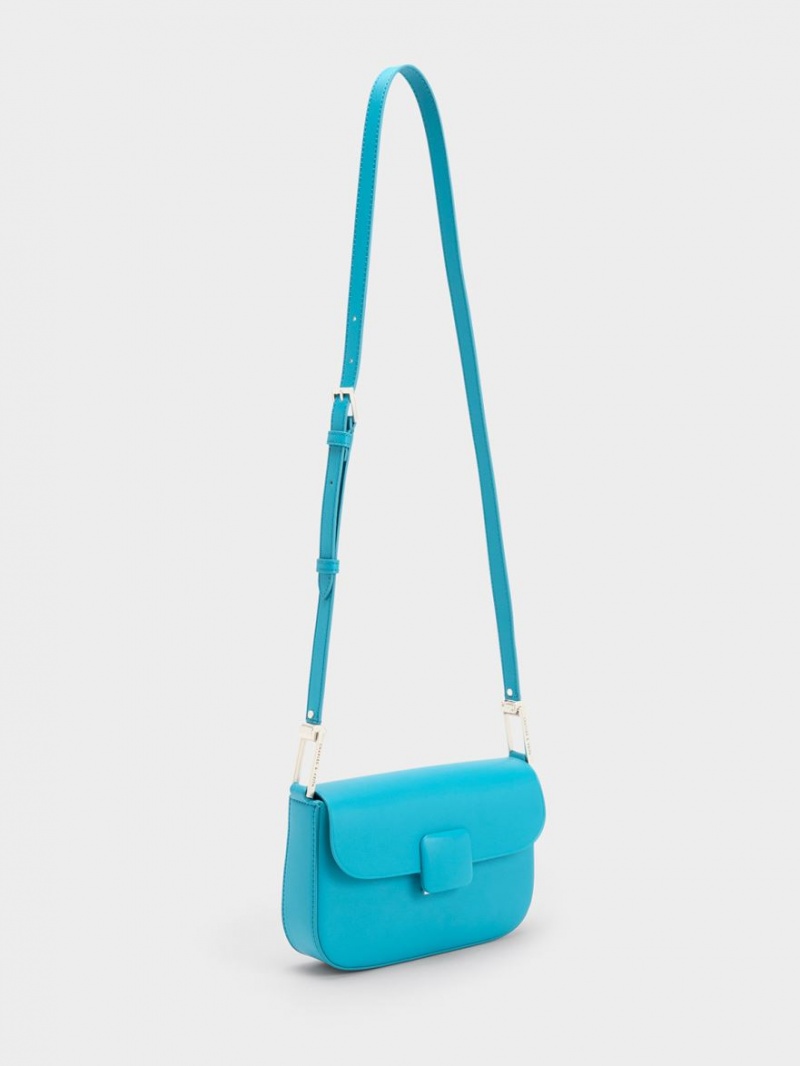 τσάντεσ ώμου Charles And Keith Koa Square Push-Lock μπλε | 48197-SQFK