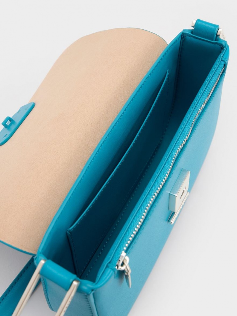 τσάντεσ ώμου Charles And Keith Koa Square Push-Lock μπλε | 48197-SQFK