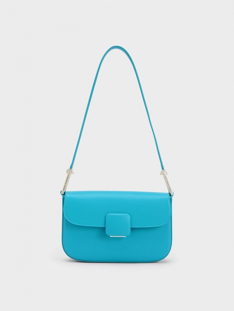 τσάντεσ ώμου Charles And Keith Koa Square Push-Lock μπλε | 48197-SQFK