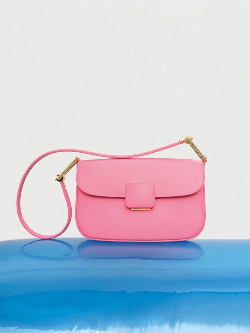 τσάντεσ ώμου Charles And Keith Koa Square Push-Lock ροζ | 67924-QLEV