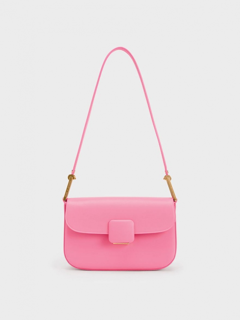 τσάντεσ ώμου Charles And Keith Koa Square Push-Lock ροζ | 67924-QLEV