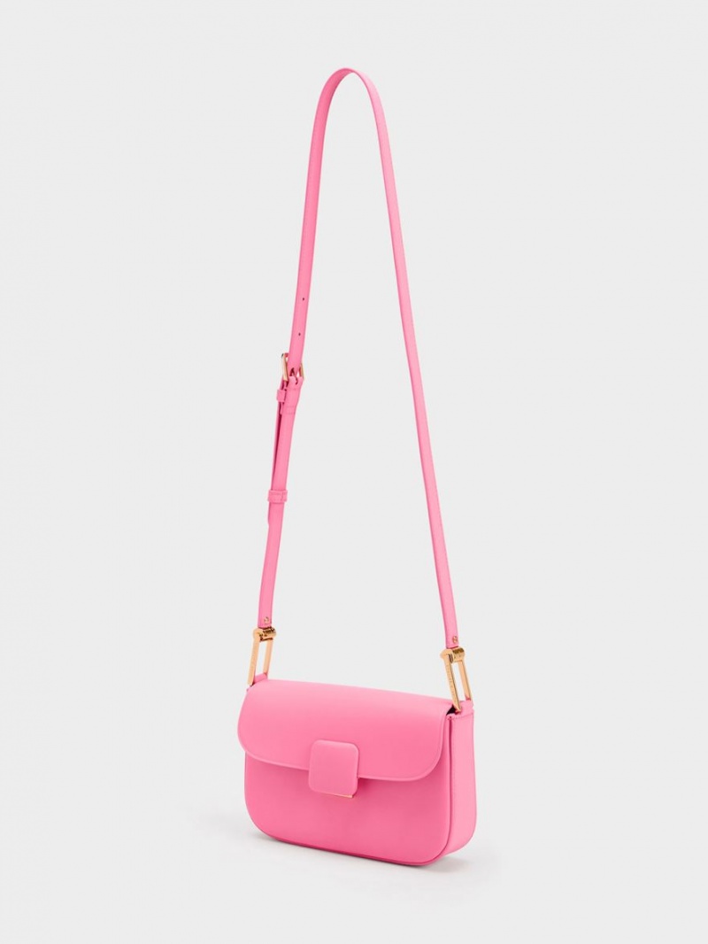 τσάντεσ ώμου Charles And Keith Koa Square Push-Lock ροζ | 67924-QLEV