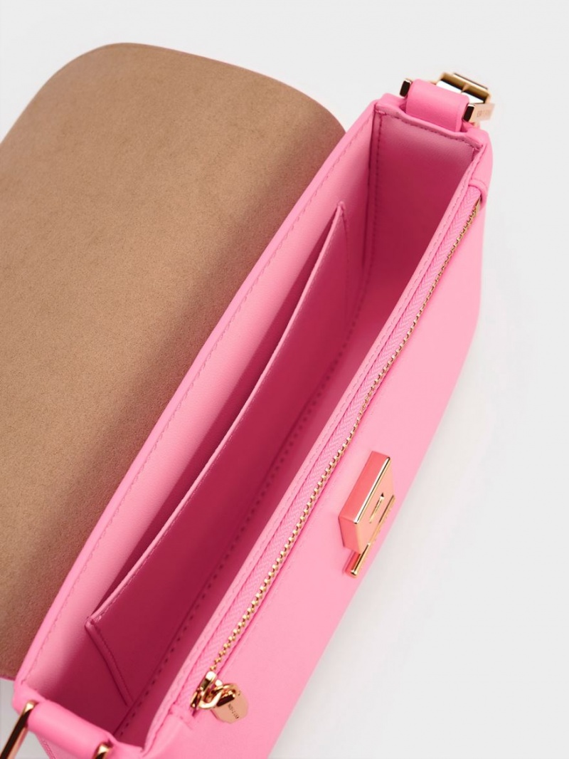 τσάντεσ ώμου Charles And Keith Koa Square Push-Lock ροζ | 67924-QLEV