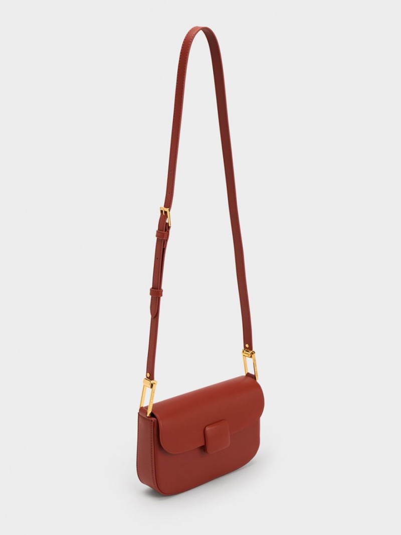 τσάντεσ ώμου Charles And Keith Koa Square Push-Lock σκούρο κοκκινα | 39810-RHAU