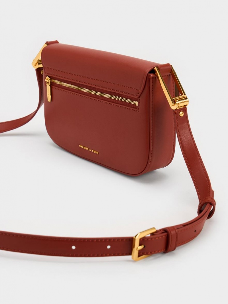 τσάντεσ ώμου Charles And Keith Koa Square Push-Lock σκούρο κοκκινα | 39810-RHAU