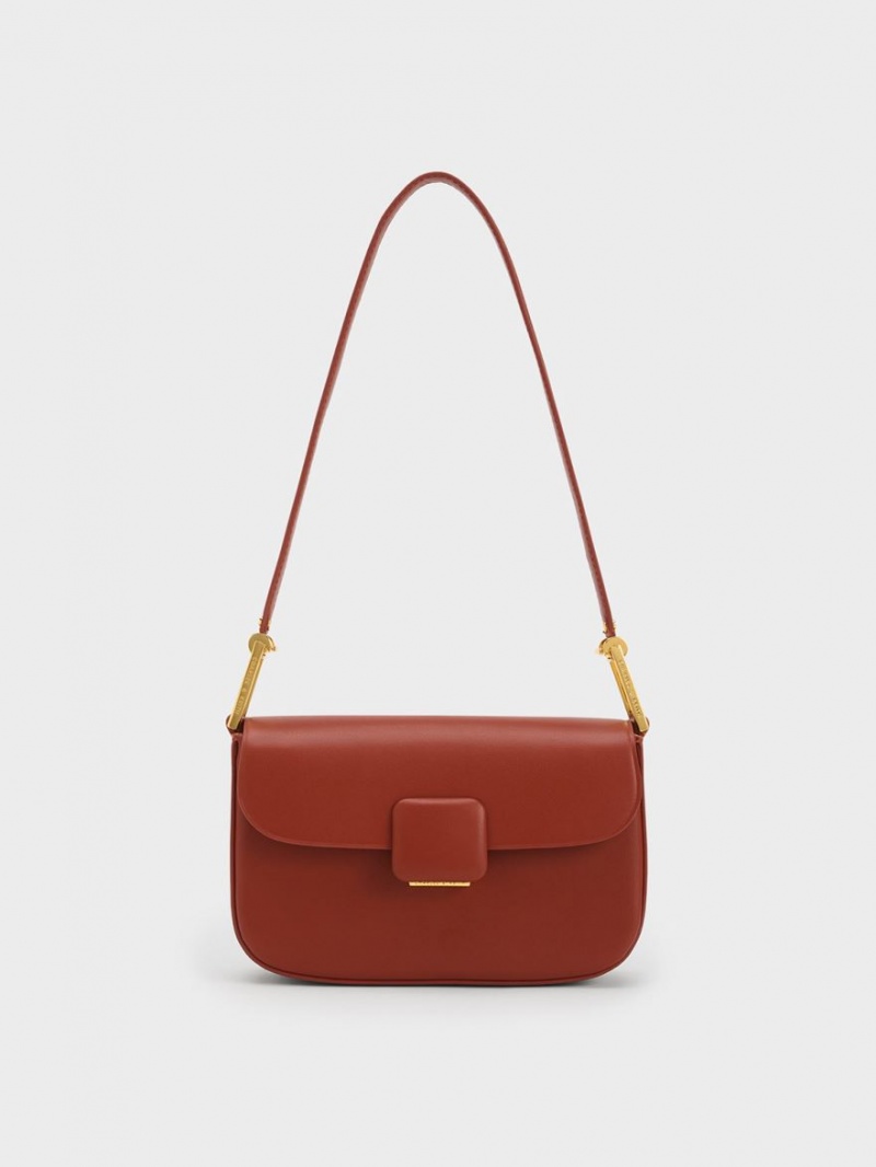 τσάντεσ ώμου Charles And Keith Koa Square Push-Lock σκούρο κοκκινα | 39810-RHAU