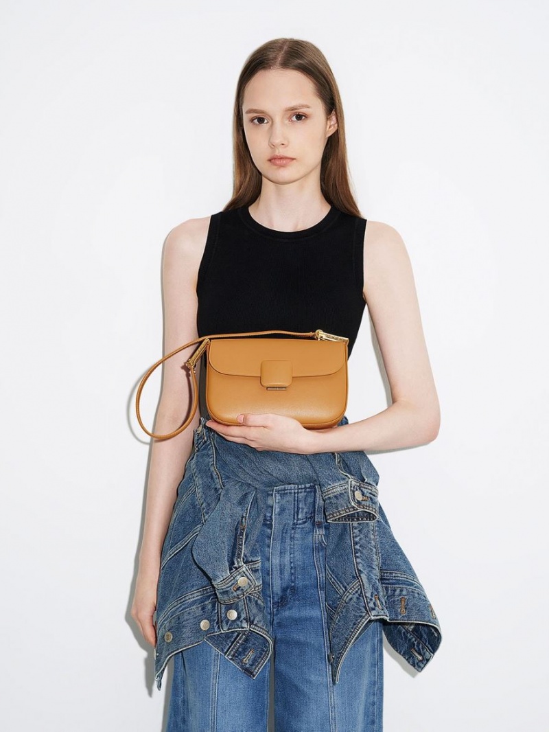 τσάντεσ ώμου Charles And Keith Koa Square Push-Lock πορτοκαλι | 78563-CRMY