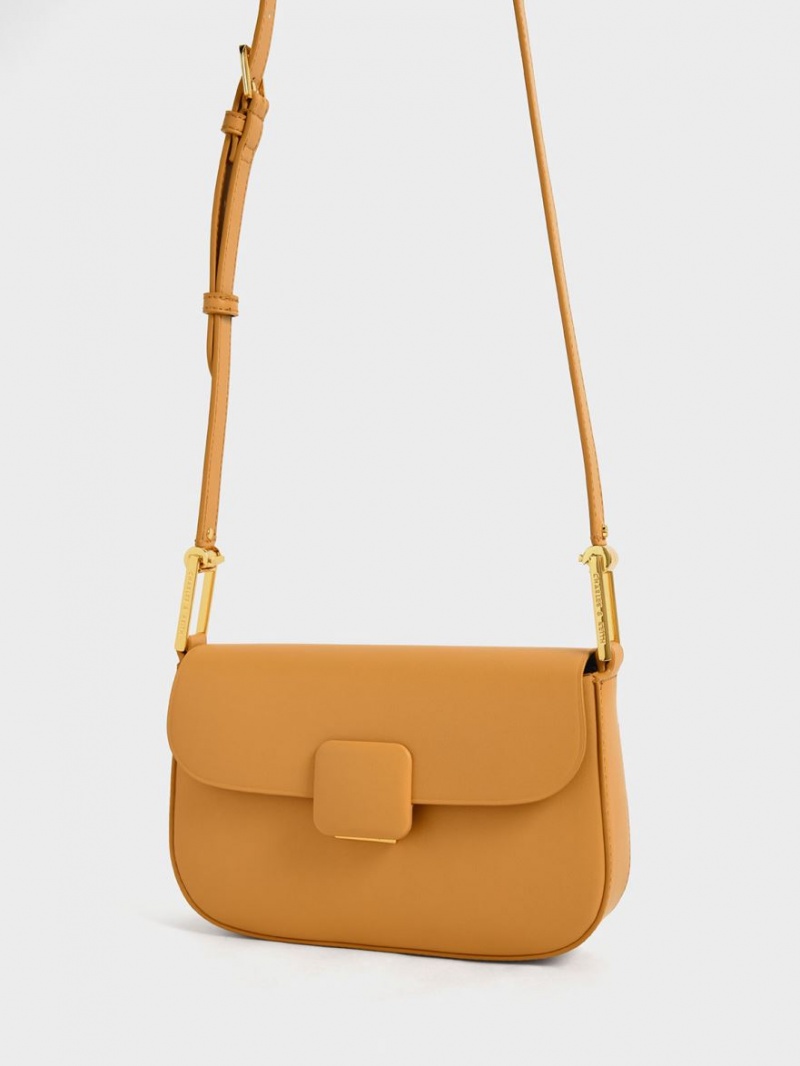 τσάντεσ ώμου Charles And Keith Koa Square Push-Lock πορτοκαλι | 78563-CRMY
