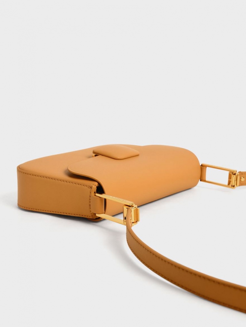 τσάντεσ ώμου Charles And Keith Koa Square Push-Lock πορτοκαλι | 78563-CRMY