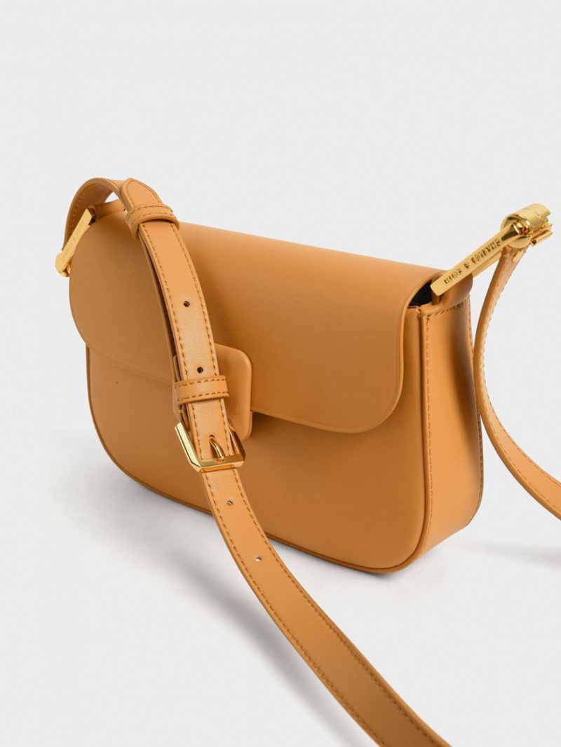 τσάντεσ ώμου Charles And Keith Koa Square Push-Lock πορτοκαλι | 78563-CRMY