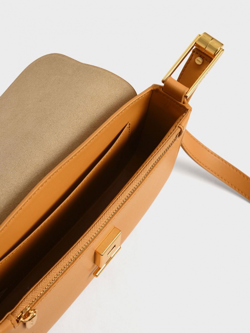 τσάντεσ ώμου Charles And Keith Koa Square Push-Lock πορτοκαλι | 78563-CRMY