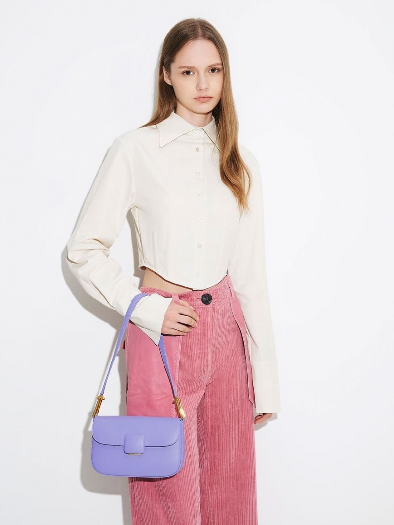 τσάντεσ ώμου Charles And Keith Koa Square Push-Lock μωβ | 14569-PGFI