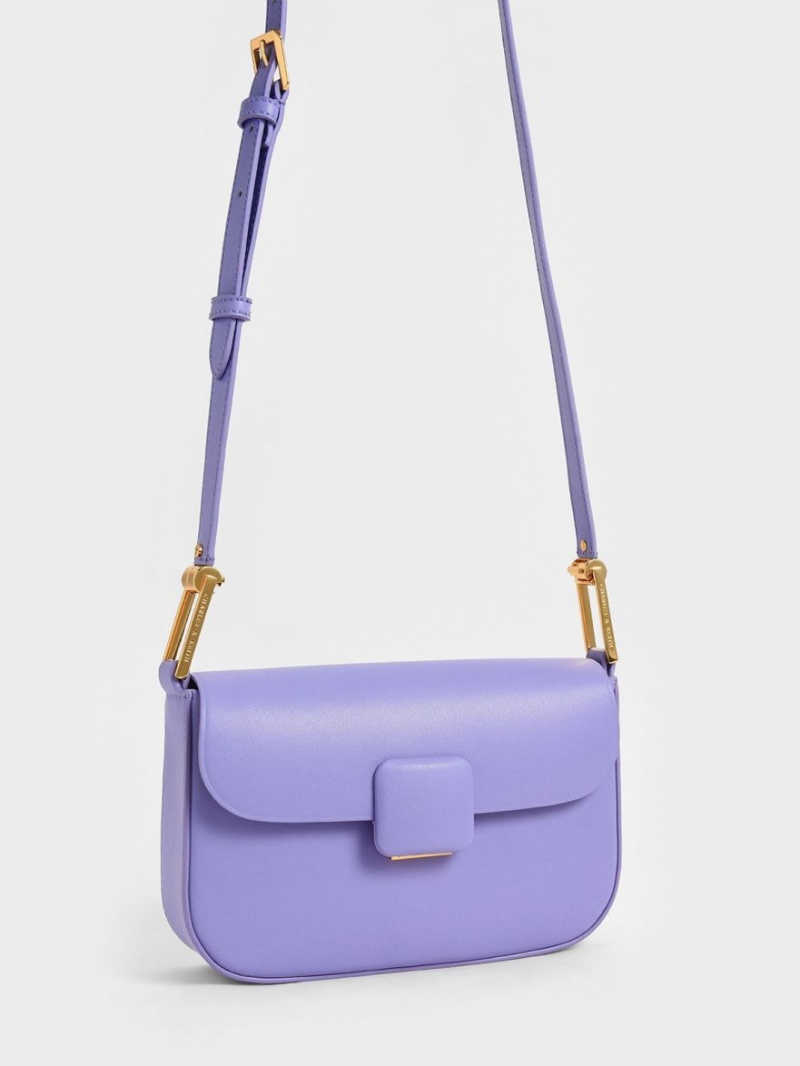 τσάντεσ ώμου Charles And Keith Koa Square Push-Lock μωβ | 14569-PGFI