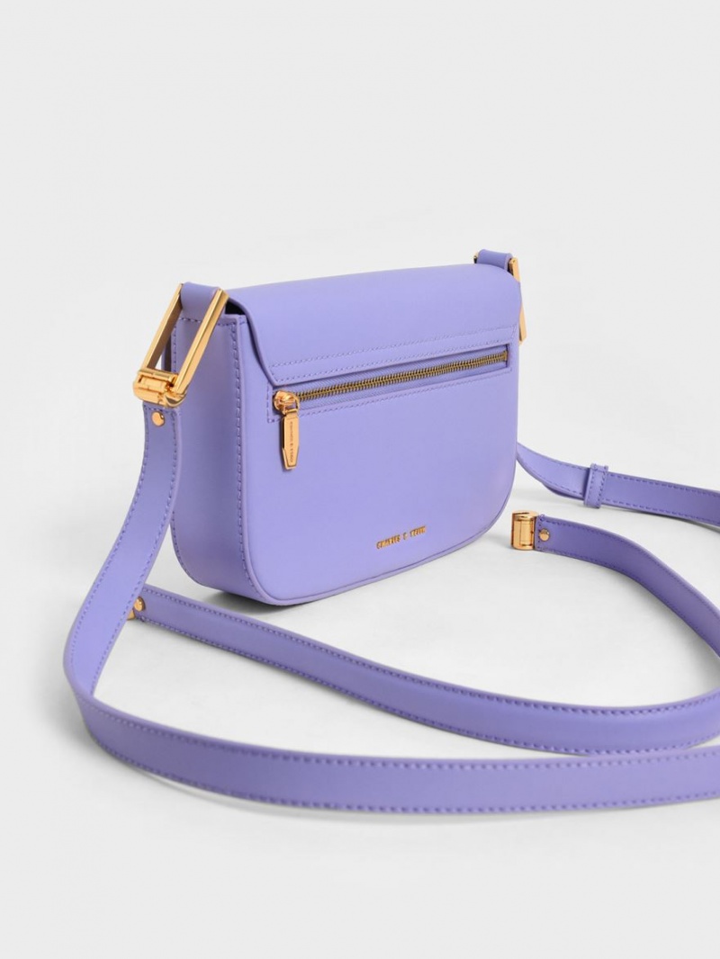 τσάντεσ ώμου Charles And Keith Koa Square Push-Lock μωβ | 14569-PGFI