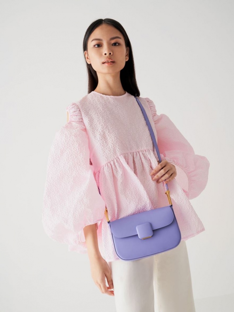 τσάντεσ ώμου Charles And Keith Koa Square Push-Lock μωβ | 14569-PGFI