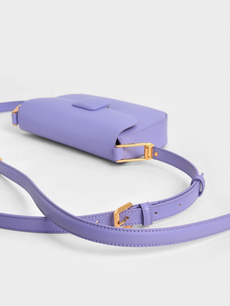 τσάντεσ ώμου Charles And Keith Koa Square Push-Lock μωβ | 14569-PGFI