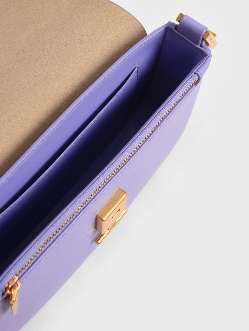 τσάντεσ ώμου Charles And Keith Koa Square Push-Lock μωβ | 14569-PGFI