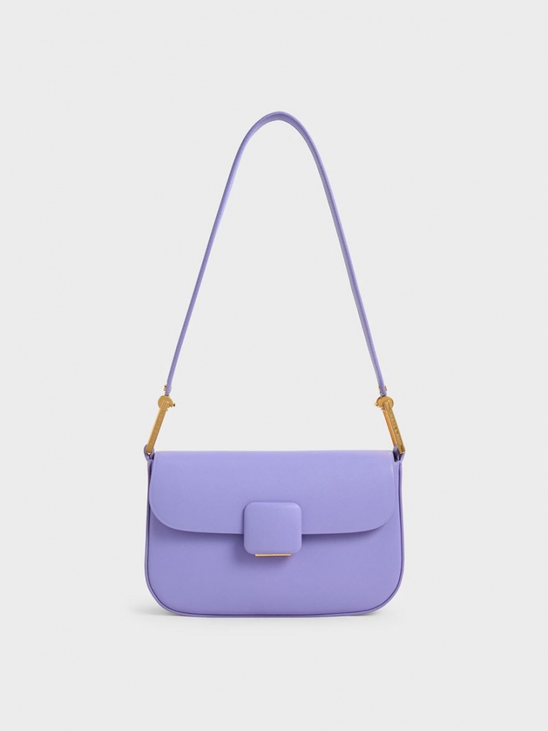τσάντεσ ώμου Charles And Keith Koa Square Push-Lock μωβ | 14569-PGFI
