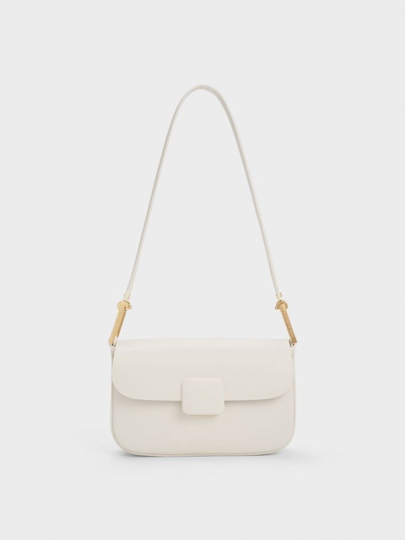 τσάντεσ ώμου Charles And Keith Koa Square Push-Lock κρέμα | 76320-TGOY