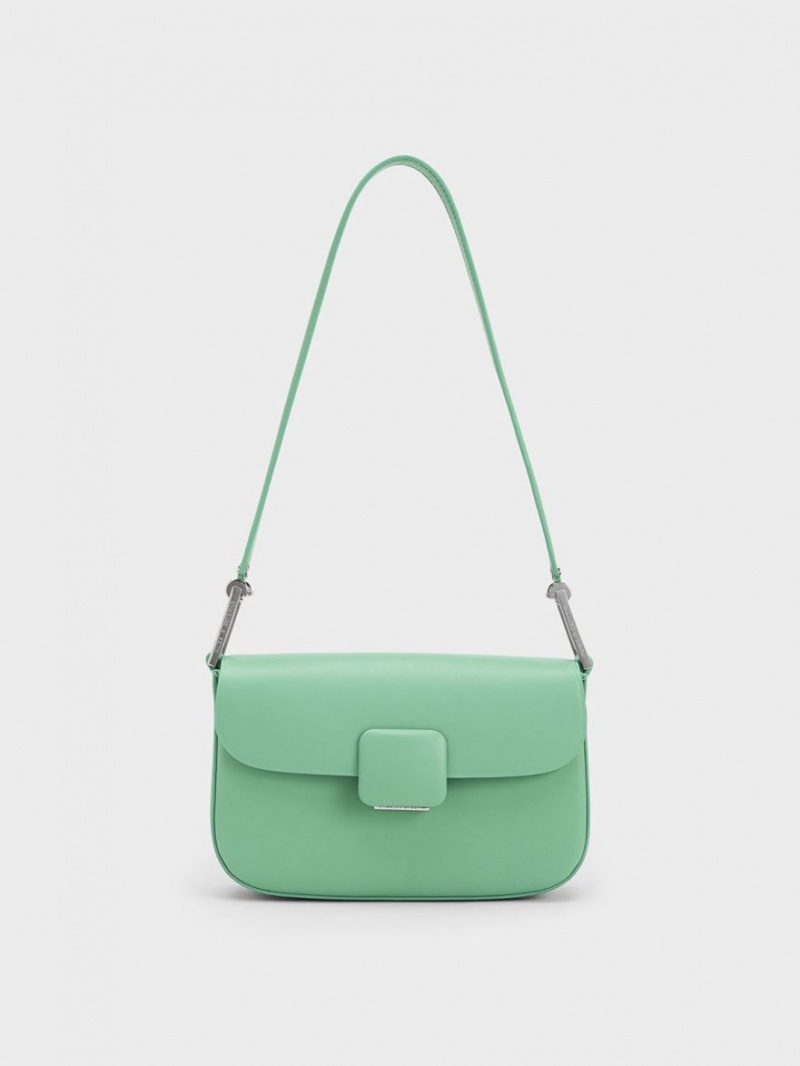 τσάντεσ ώμου Charles And Keith Koa Square Push-Lock πρασινο | 96527-DOIC
