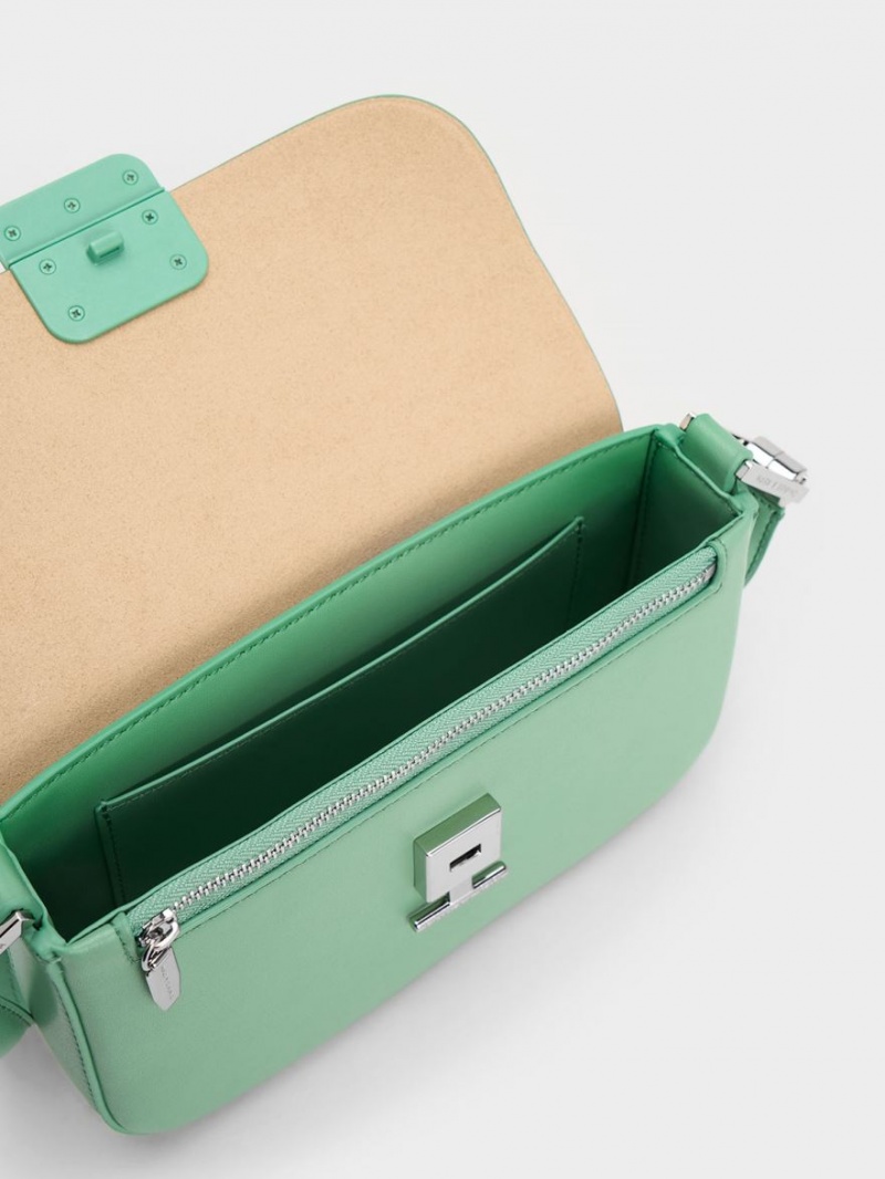 τσάντεσ ώμου Charles And Keith Koa Square Push-Lock πρασινο | 96527-DOIC