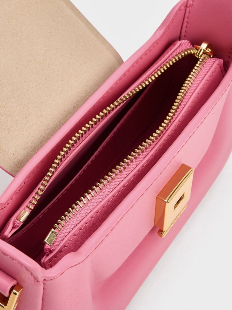 τσαντα χειροσ Charles And Keith Koa δερματινα Push-Lock Top ροζ | 57802-OGJF