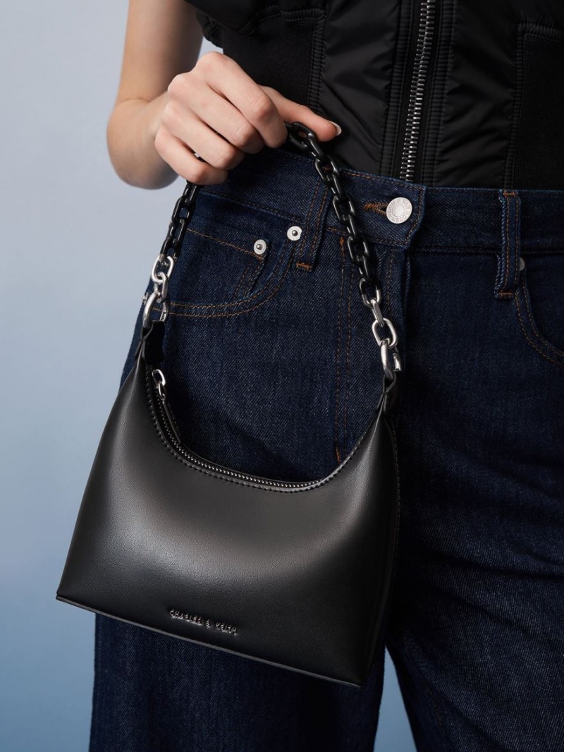 τσάντεσ ώμου Charles And Keith Koi Chain Handle μαυρα | 62513-VHAS
